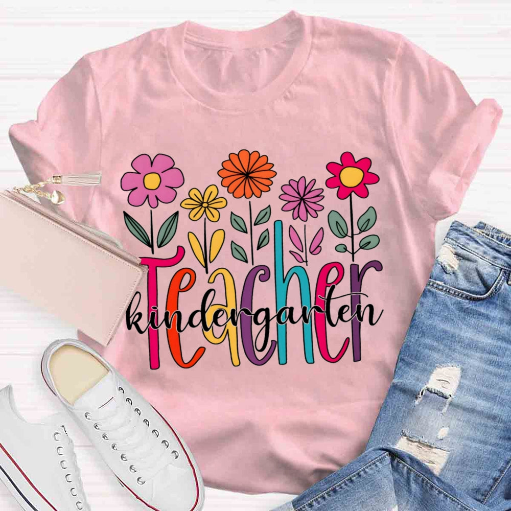 Personalized Grade Kindergarten Teacher Floral T-shirt