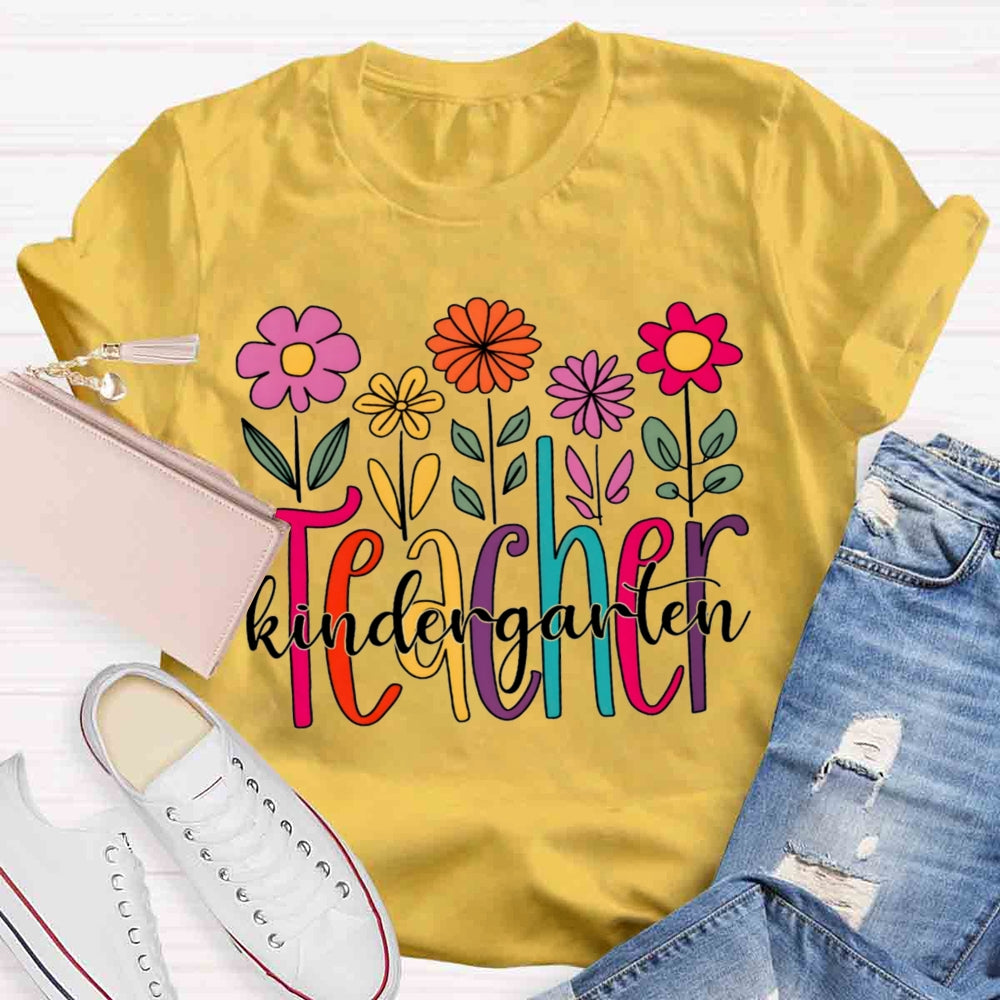 Personalized Grade Kindergarten Teacher Floral T-shirt