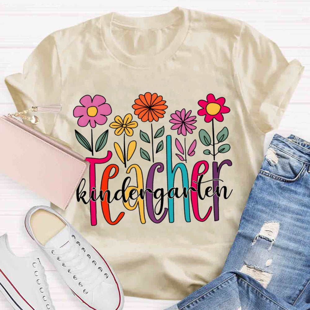 Personalized Grade Kindergarten Teacher Floral T-shirt