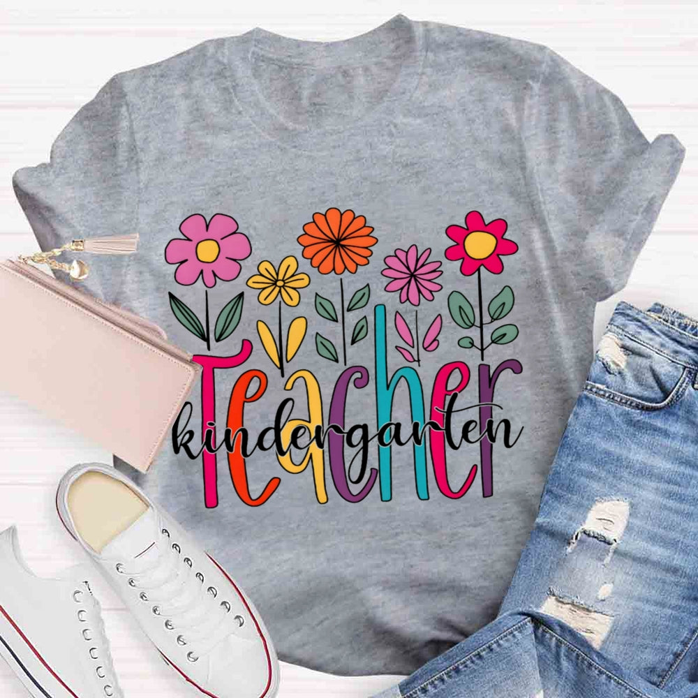 Personalized Grade Kindergarten Teacher Floral T-shirt