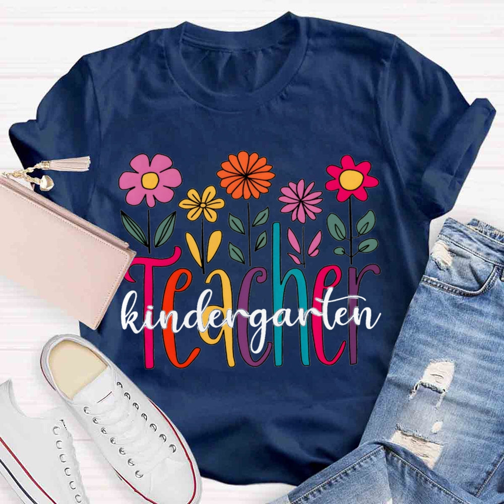 Personalized Grade Kindergarten Teacher Floral T-shirt