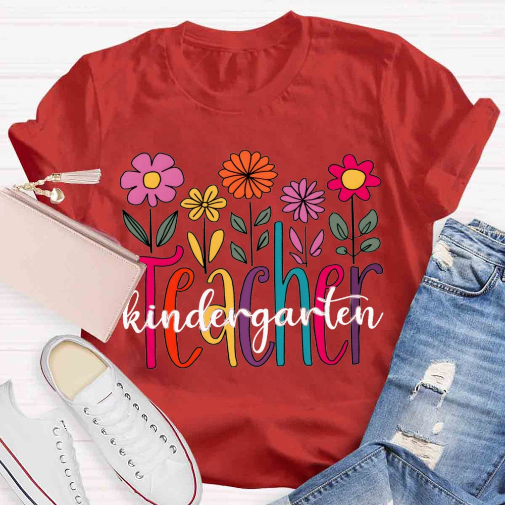 Personalized Grade Kindergarten Teacher Floral T-shirt