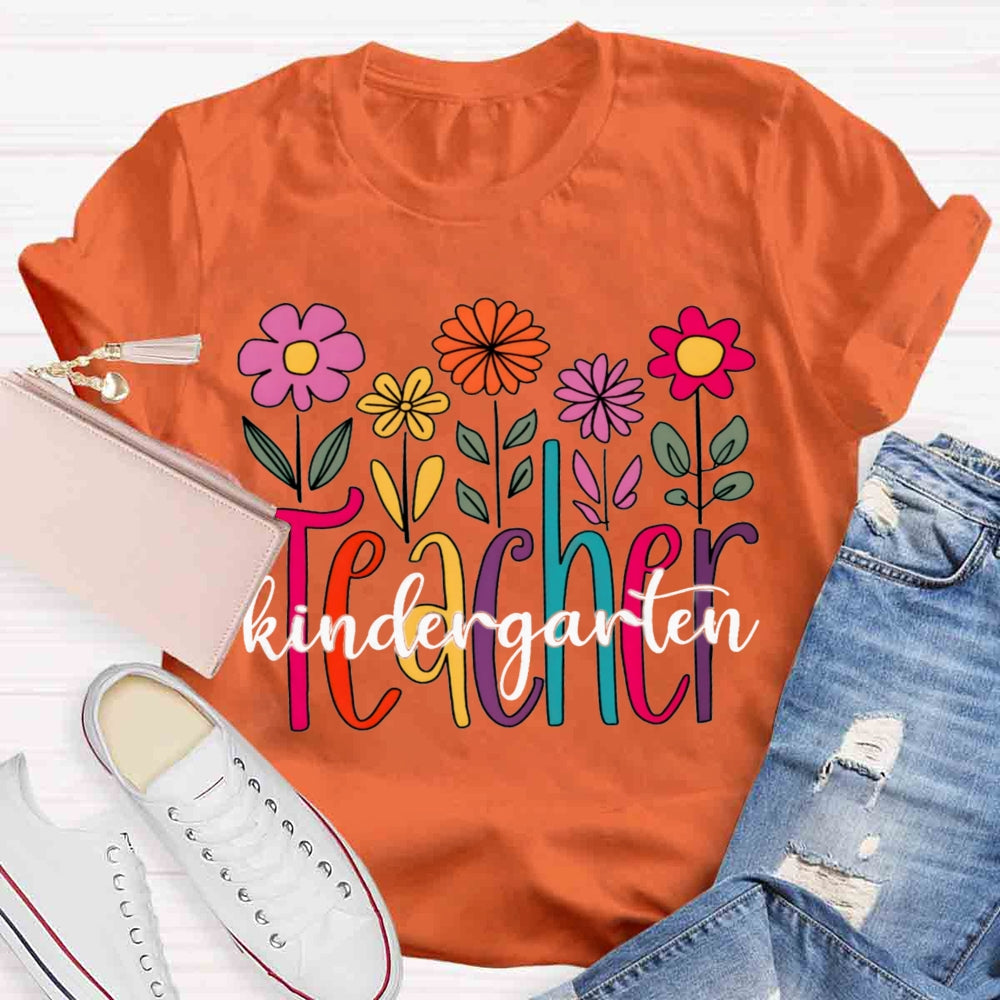 Personalized Grade Kindergarten Teacher Floral T-shirt