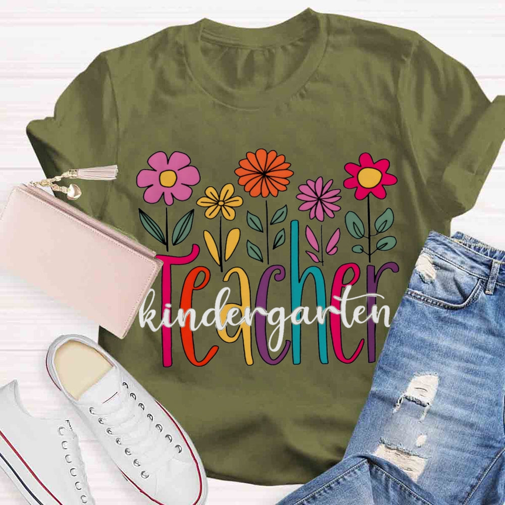 Personalized Grade Kindergarten Teacher Floral T-shirt