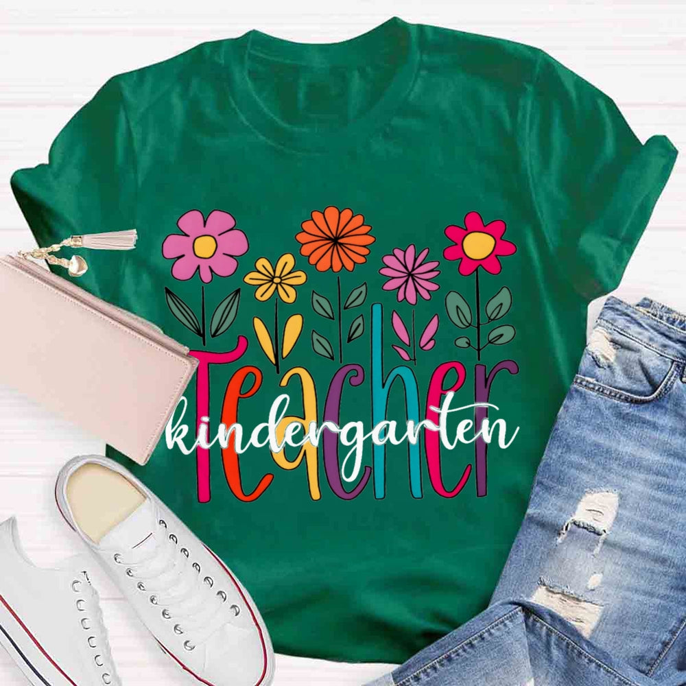 Personalized Grade Kindergarten Teacher Floral T-shirt