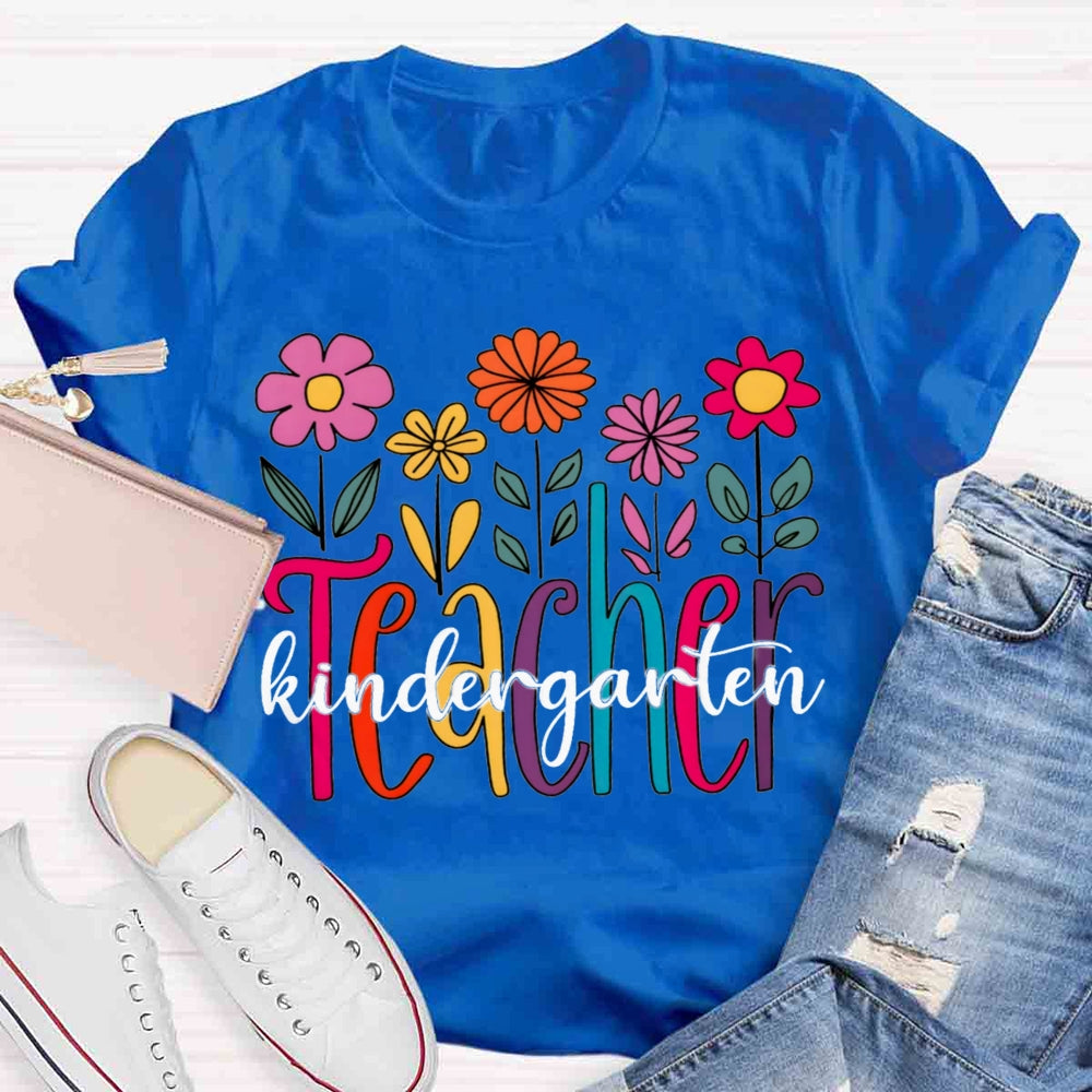 Personalized Grade Kindergarten Teacher Floral T-shirt