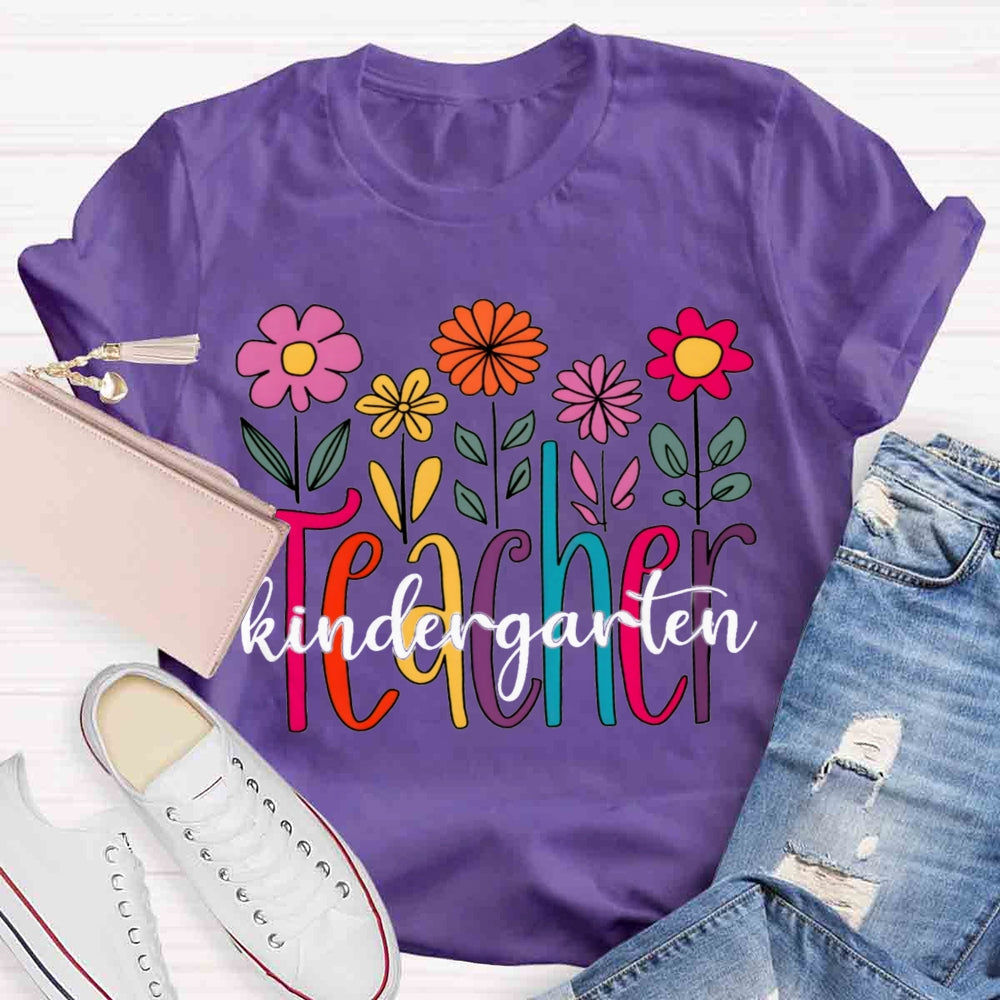 Personalized Grade Kindergarten Teacher Floral T-shirt