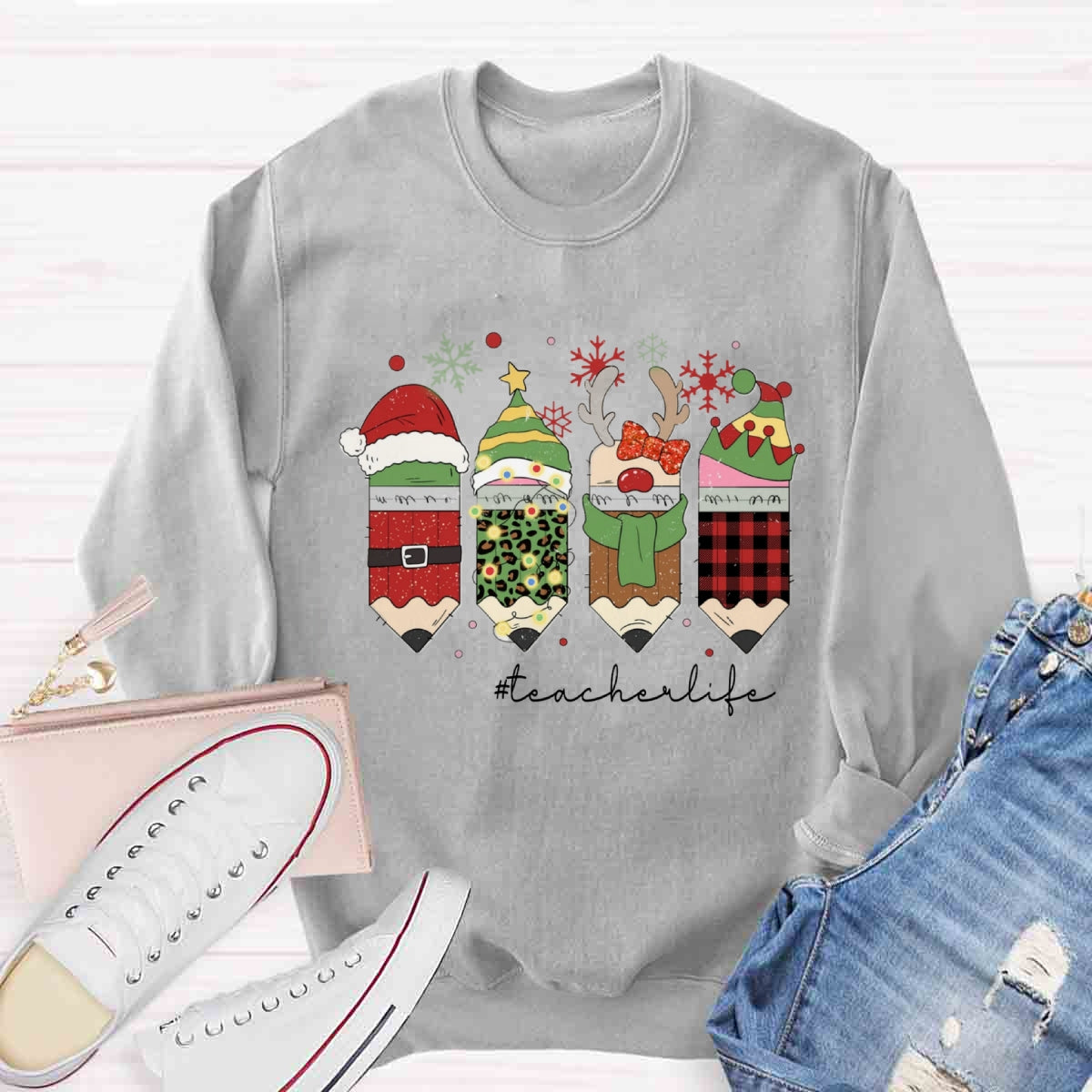 Christmas Pencils Teacher life Sweatshirt