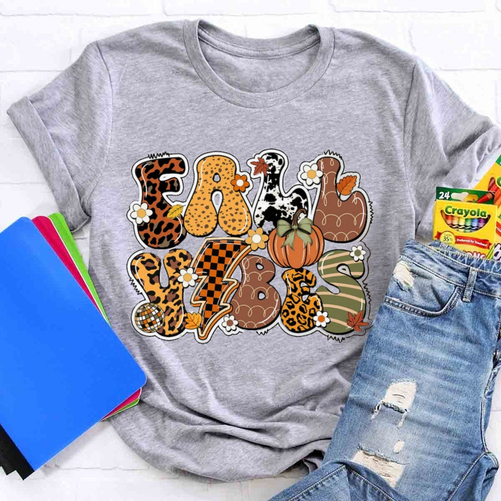 Fall Vibes Pumpkin Design T-shirt