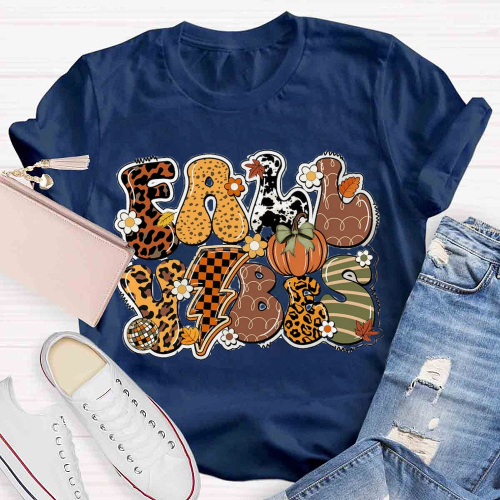 Fall Vibes Pumpkin Design T-shirt