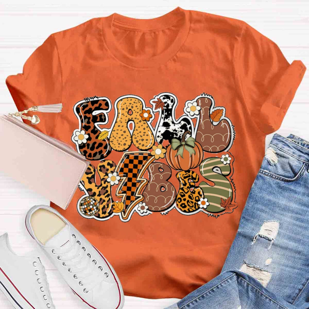 Fall Vibes Pumpkin Design T-shirt