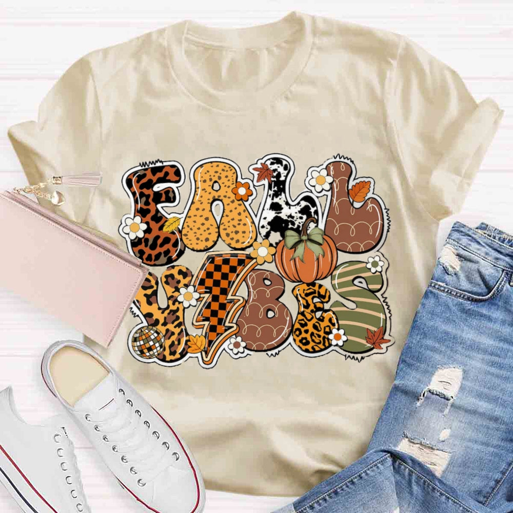 Fall Vibes Pumpkin Design T-shirt