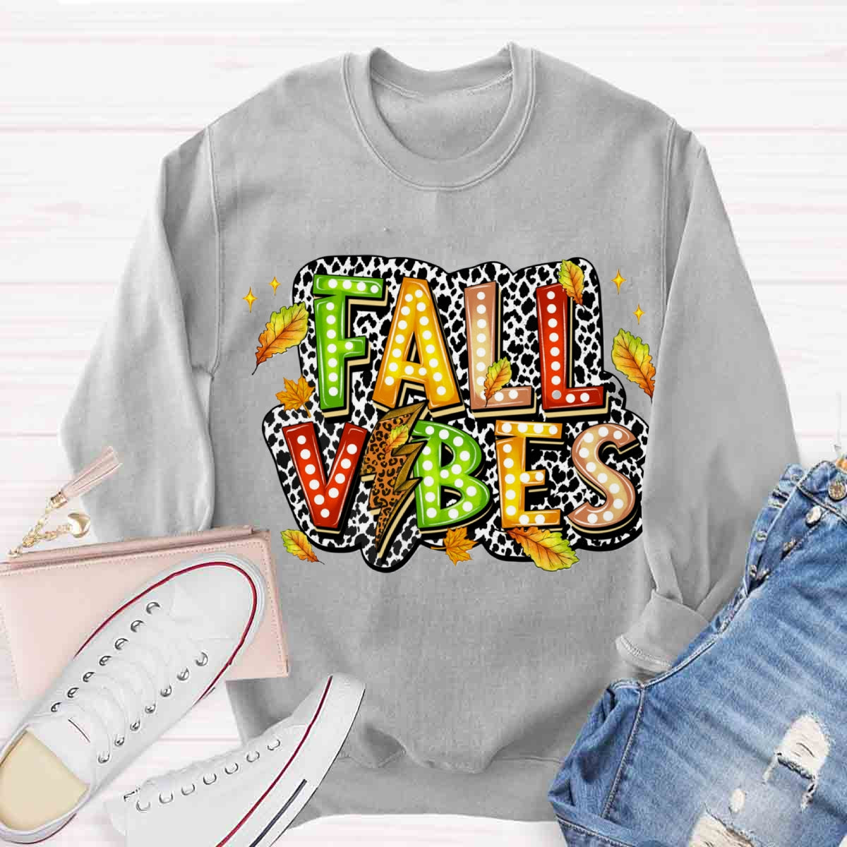 Fall Vibes Dot Leaves Sweatshirt