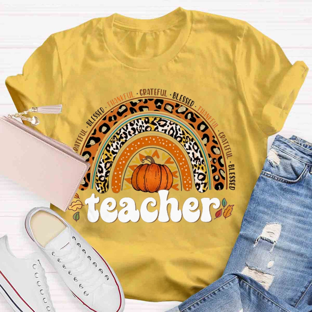 Retro Teacher Rainbow Thanksgiving Autumn T-shirt