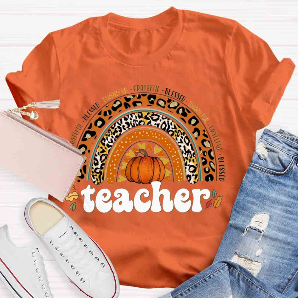 Retro Teacher Rainbow Thanksgiving Autumn T-shirt