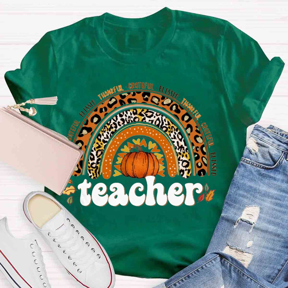 Retro Teacher Rainbow Thanksgiving Autumn T-shirt