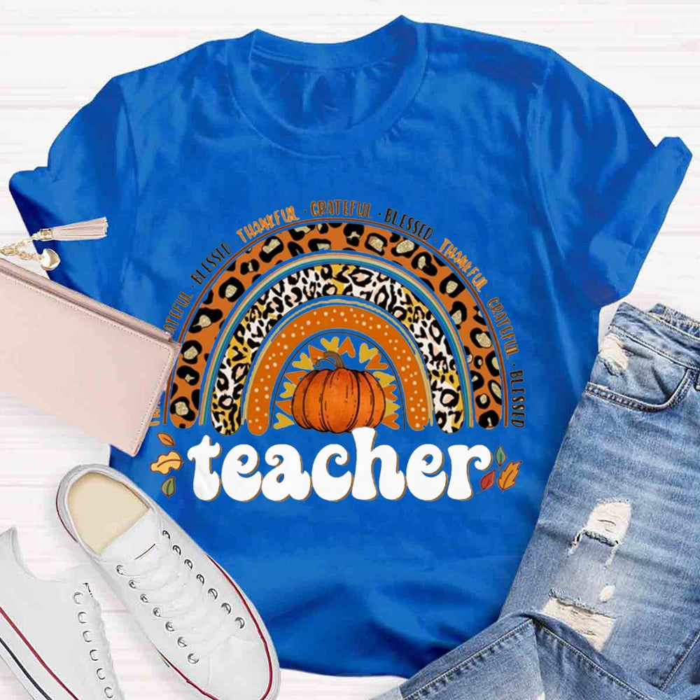 Retro Teacher Rainbow Thanksgiving Autumn T-shirt