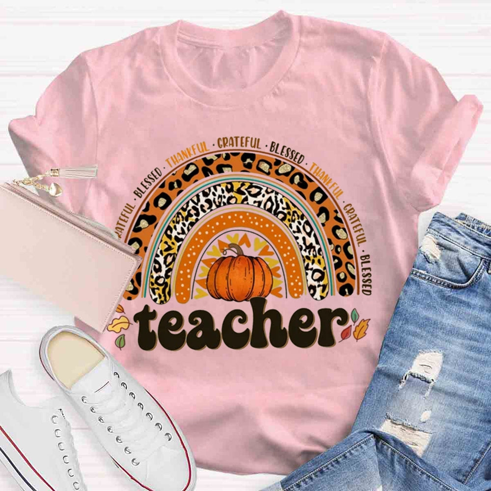 Retro Teacher Rainbow Thanksgiving Autumn T-shirt