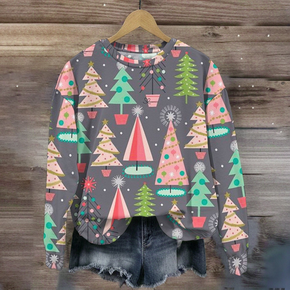 Cartoon Christmas Trees Teacher Sweatshirt