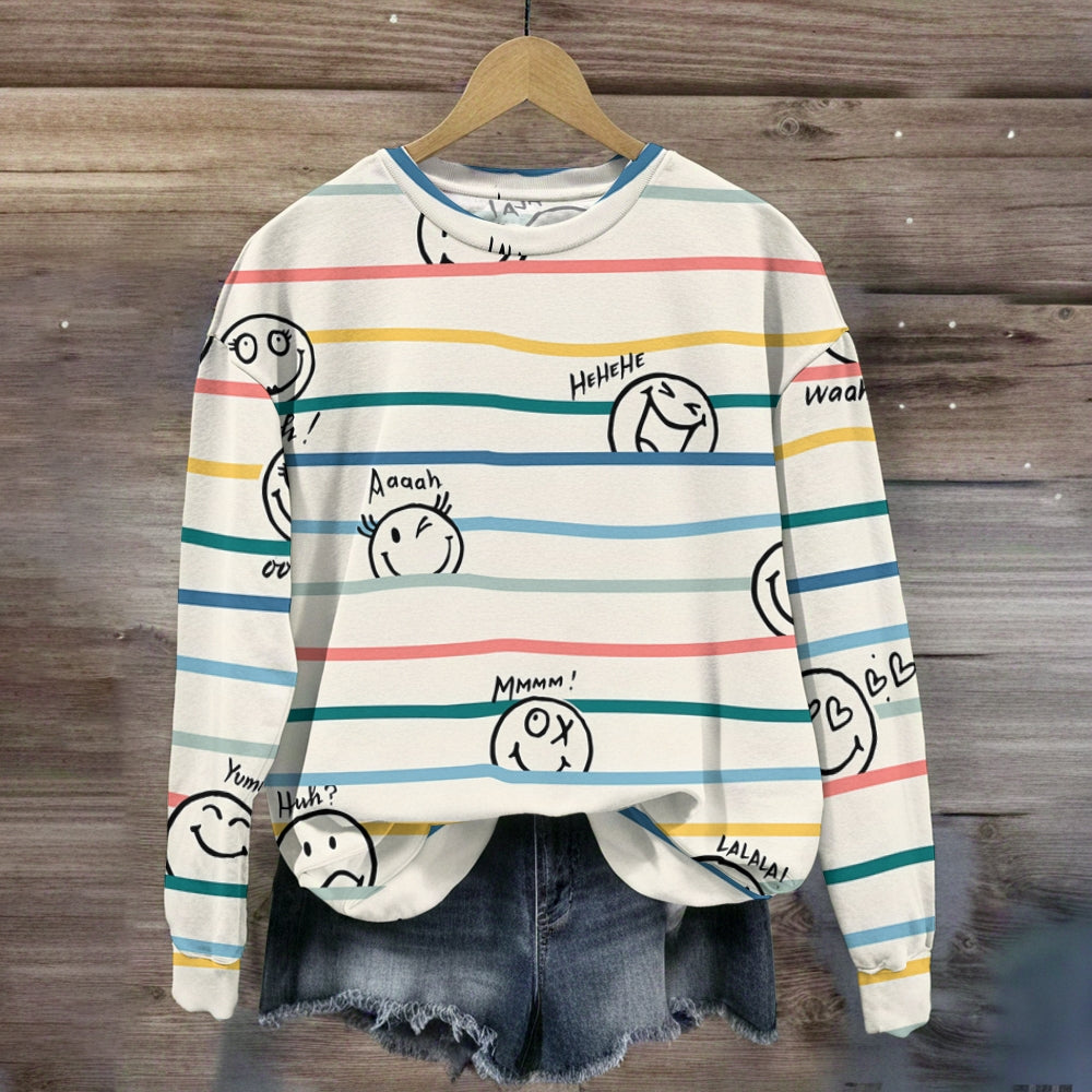 Emoji Stripe Print Sweatshirt