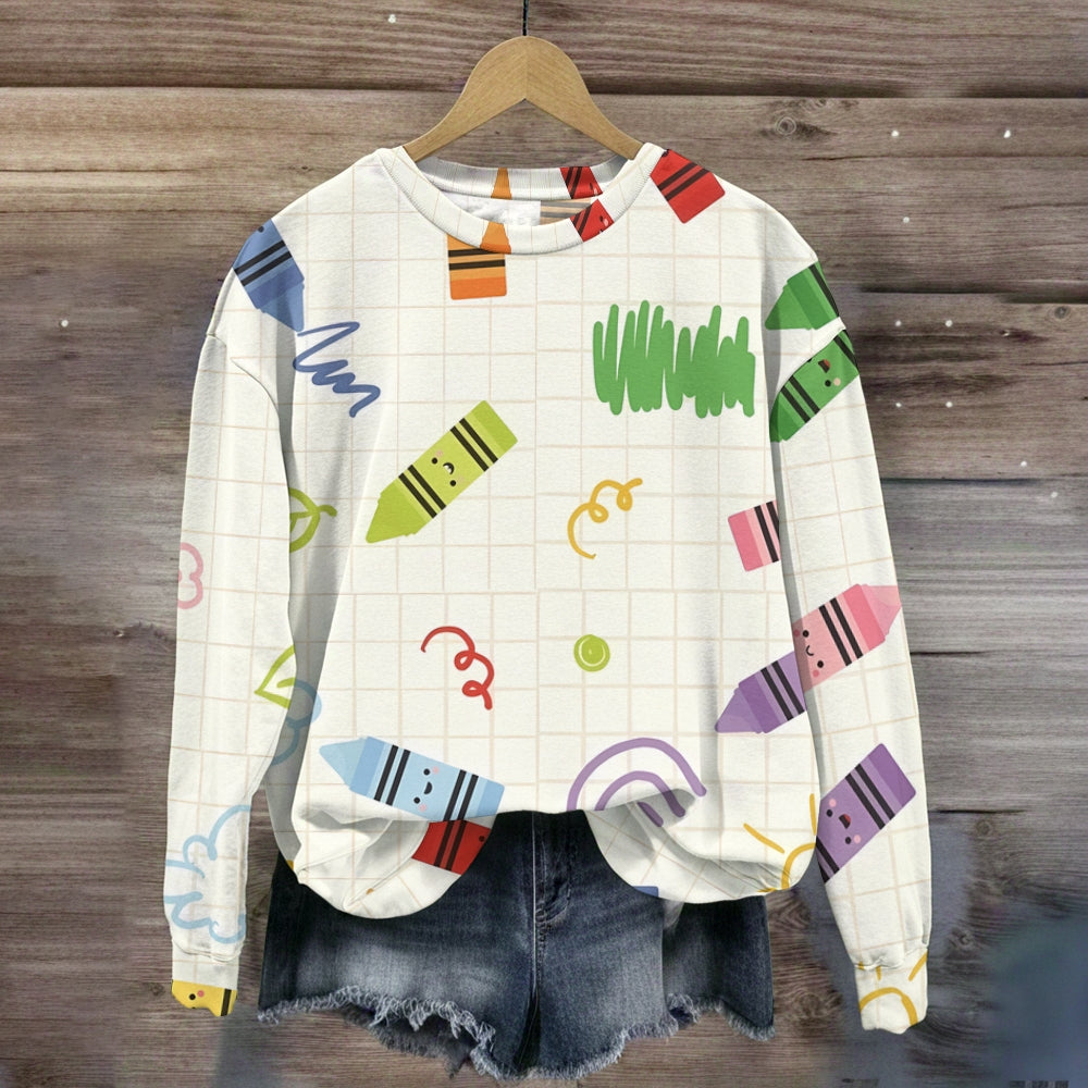 Back to School Crayon Stars Teacher Sweatshirt