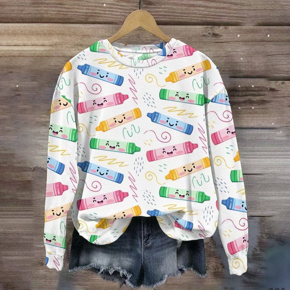 Cute Crayon Colorfull Teacher Sweatshirt