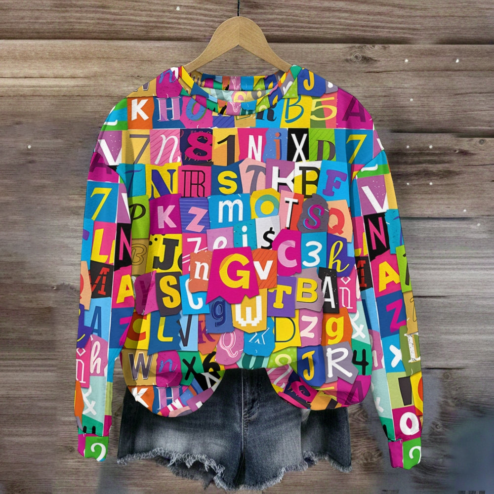 Multi-color Contrast Design Letter Sweatshirt