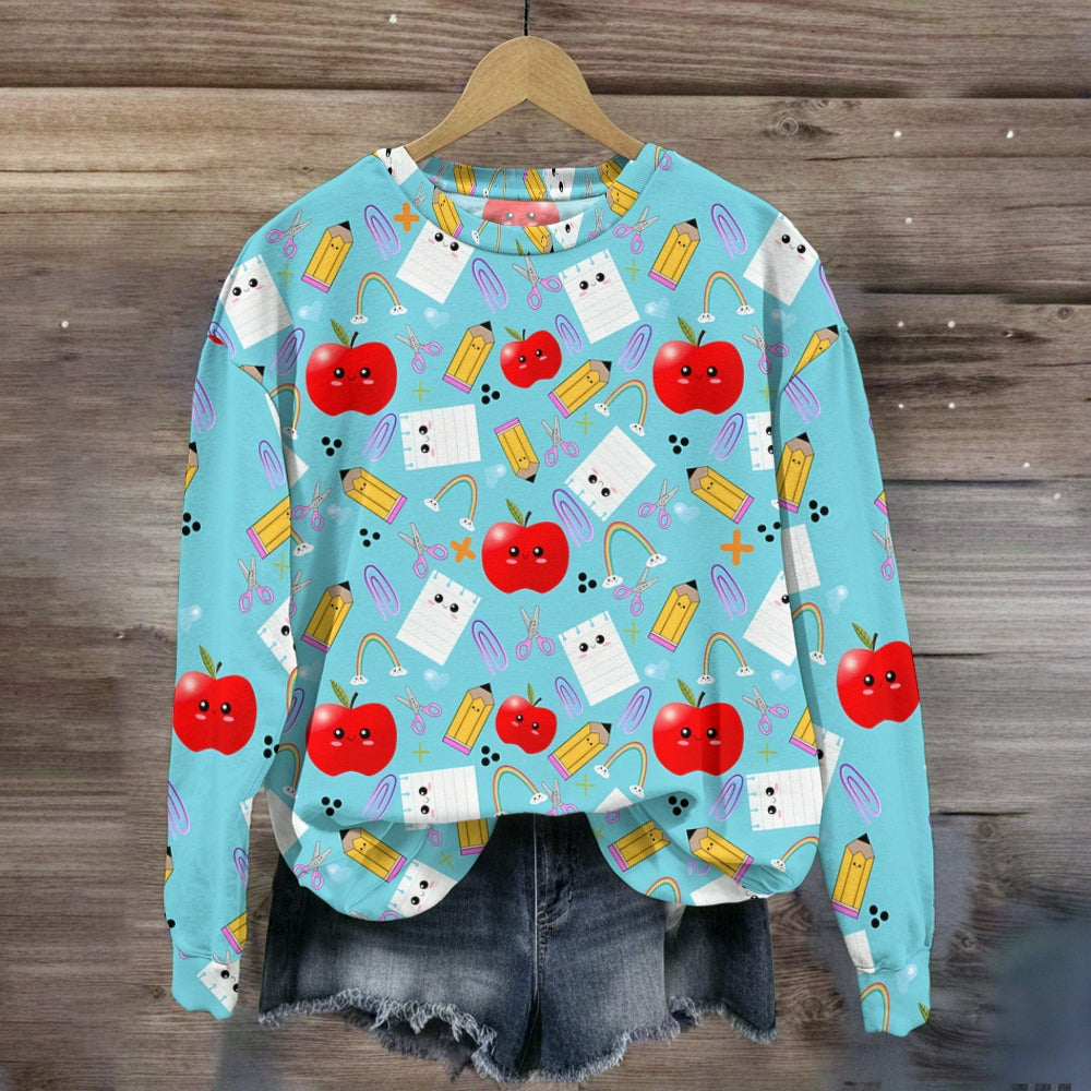 Kawaii Themed Teacher Seamless Pattern Sweatshirt