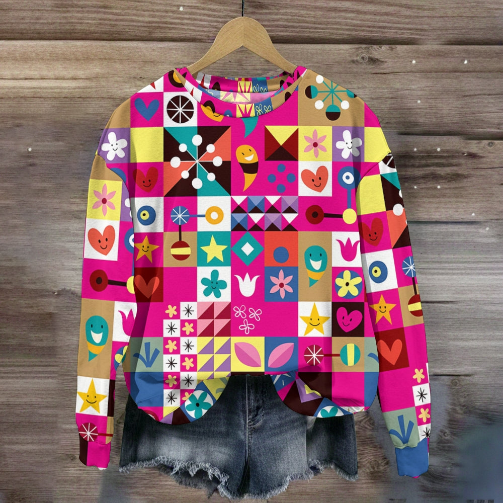 Abstract Art Pattern With Cute Hearts Stars And Flowers Sweatshirt