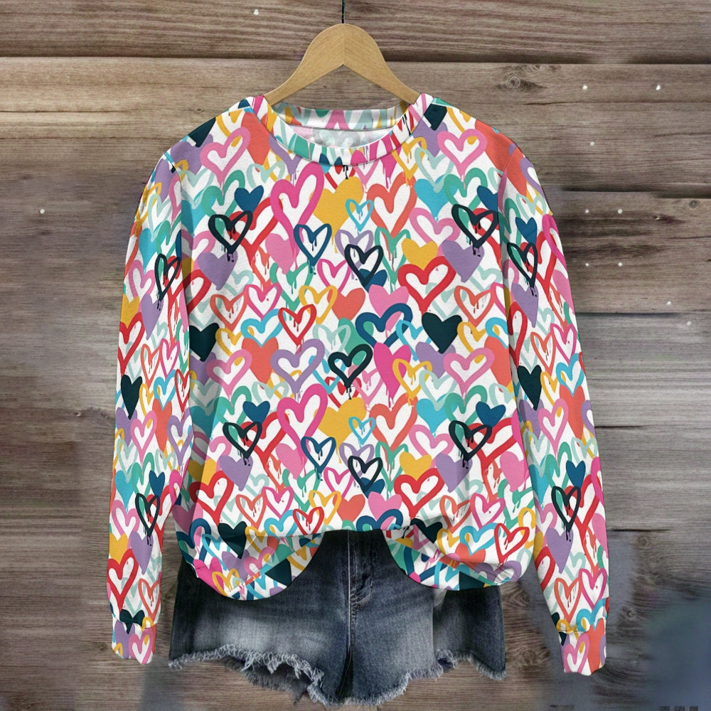 Overlapping Love Heart Pattern Sweatshirt