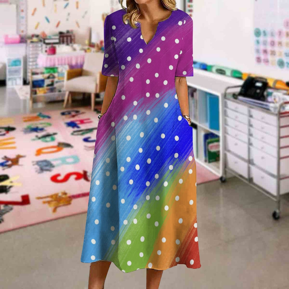 Elegant Gradient Polka Dot Print Dress