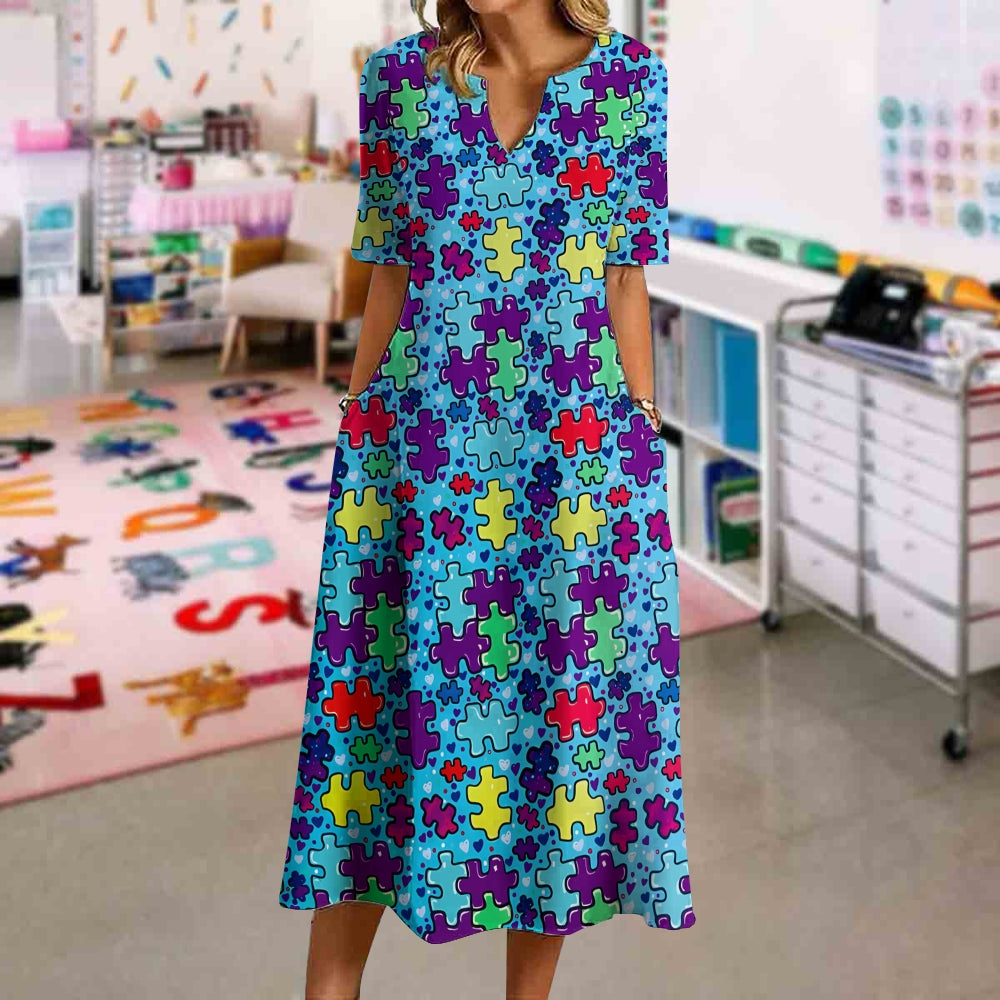 Kind Building Blocks Pattern Dress