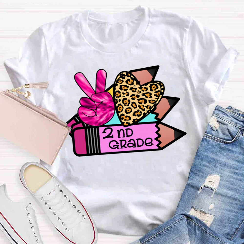 Personalized Grade Leopard Heart Pencil T-shirt