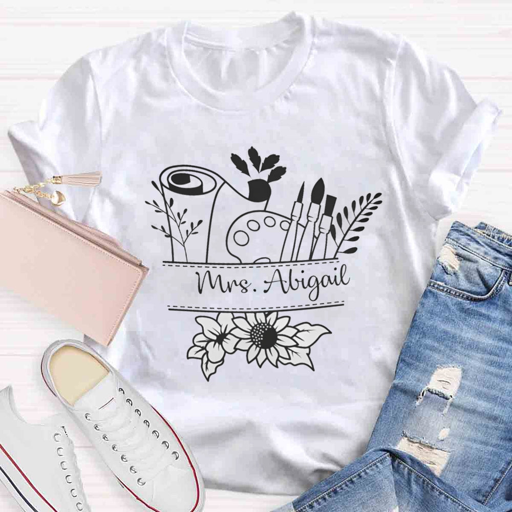 Personalized Teacher Name Art Printed T-shirt
