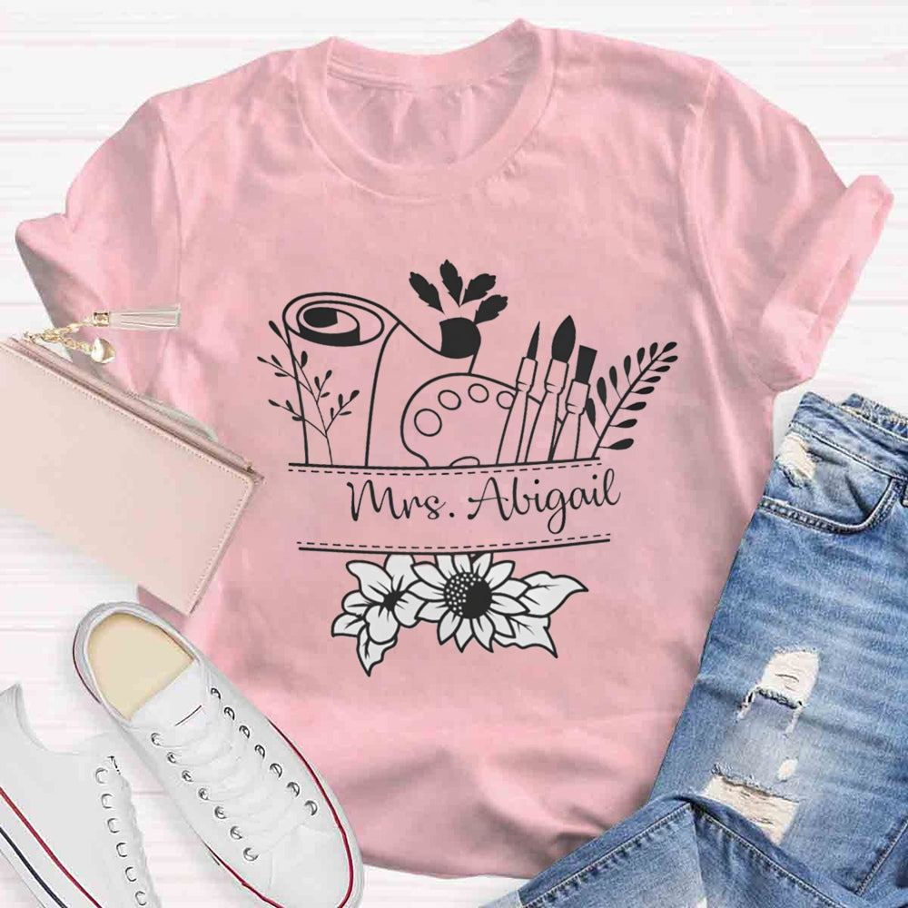 Personalized Teacher Name Art Printed T-shirt