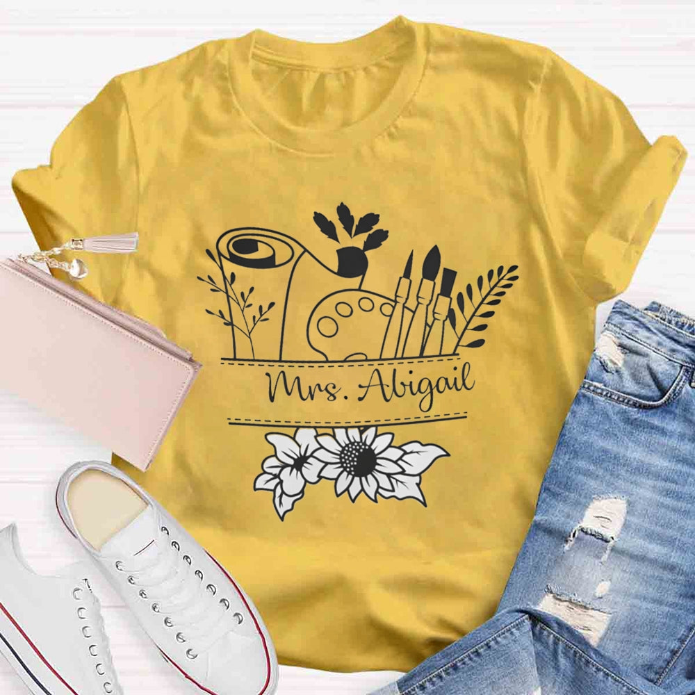 Personalized Teacher Name Art Printed T-shirt