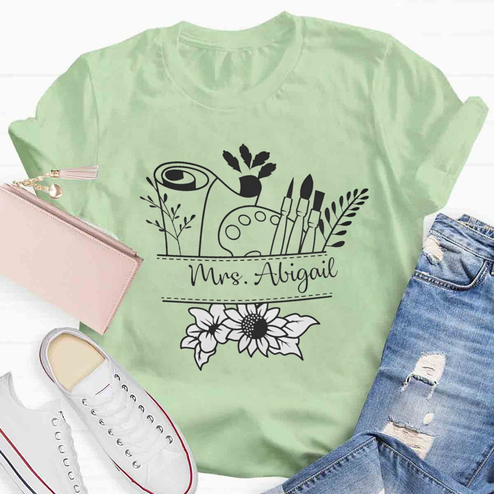 Personalized Teacher Name Art Printed T-shirt