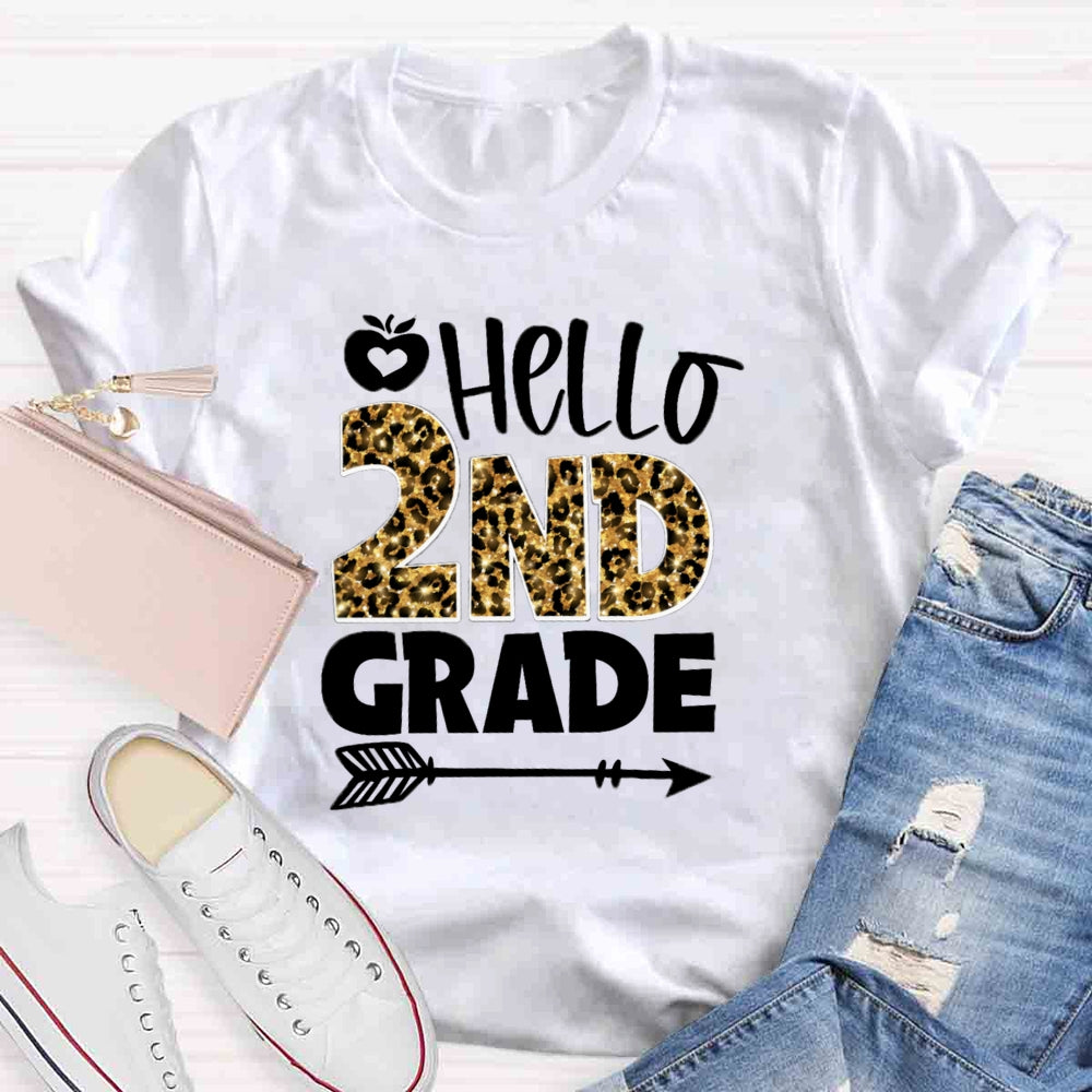 Personalized Grade Leopard Hello 2nd Grade T-shirt