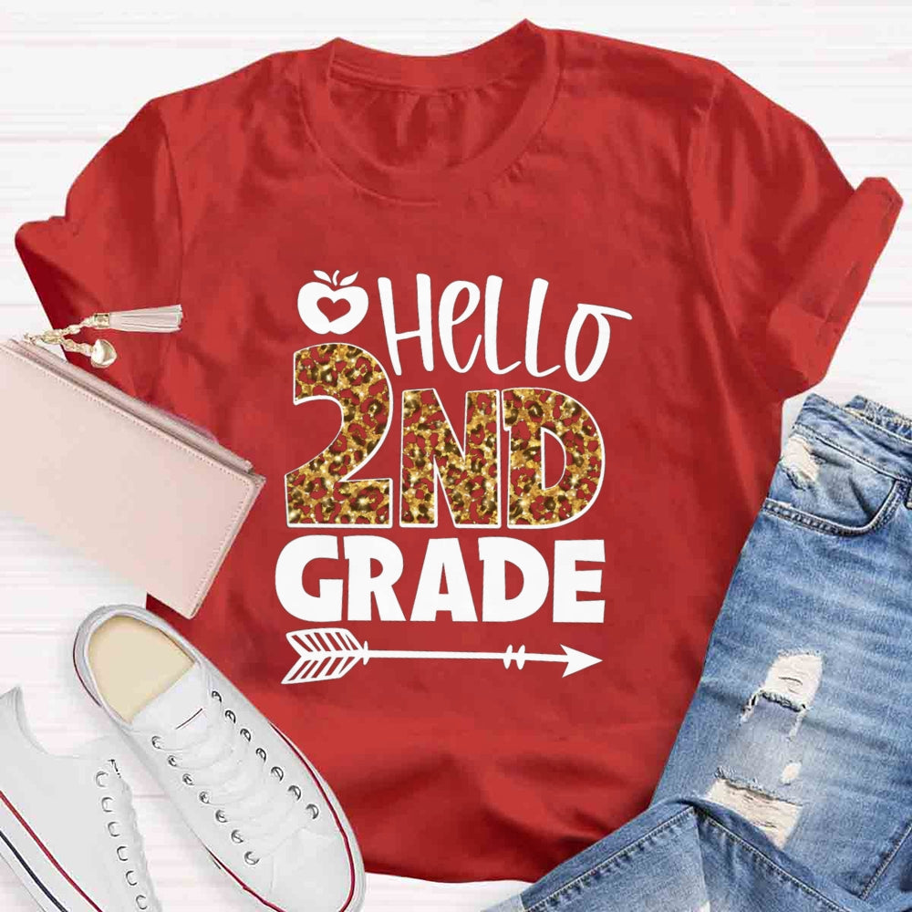 Personalized Grade Leopard Hello 2nd Grade T-shirt
