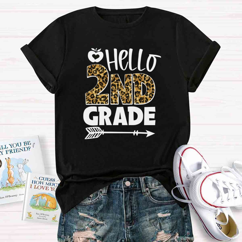Personalized Grade Leopard Hello 2nd Grade T-shirt