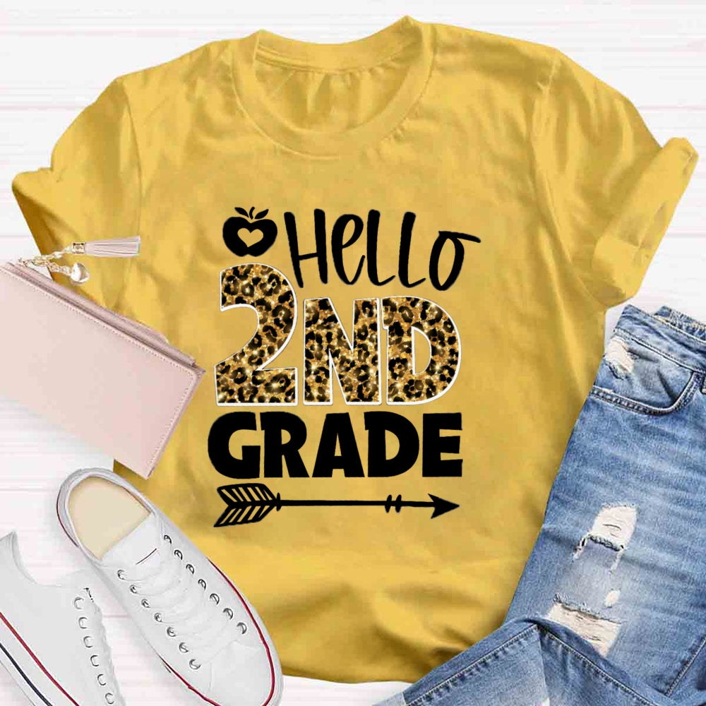Personalized Grade Leopard Hello 2nd Grade T-shirt