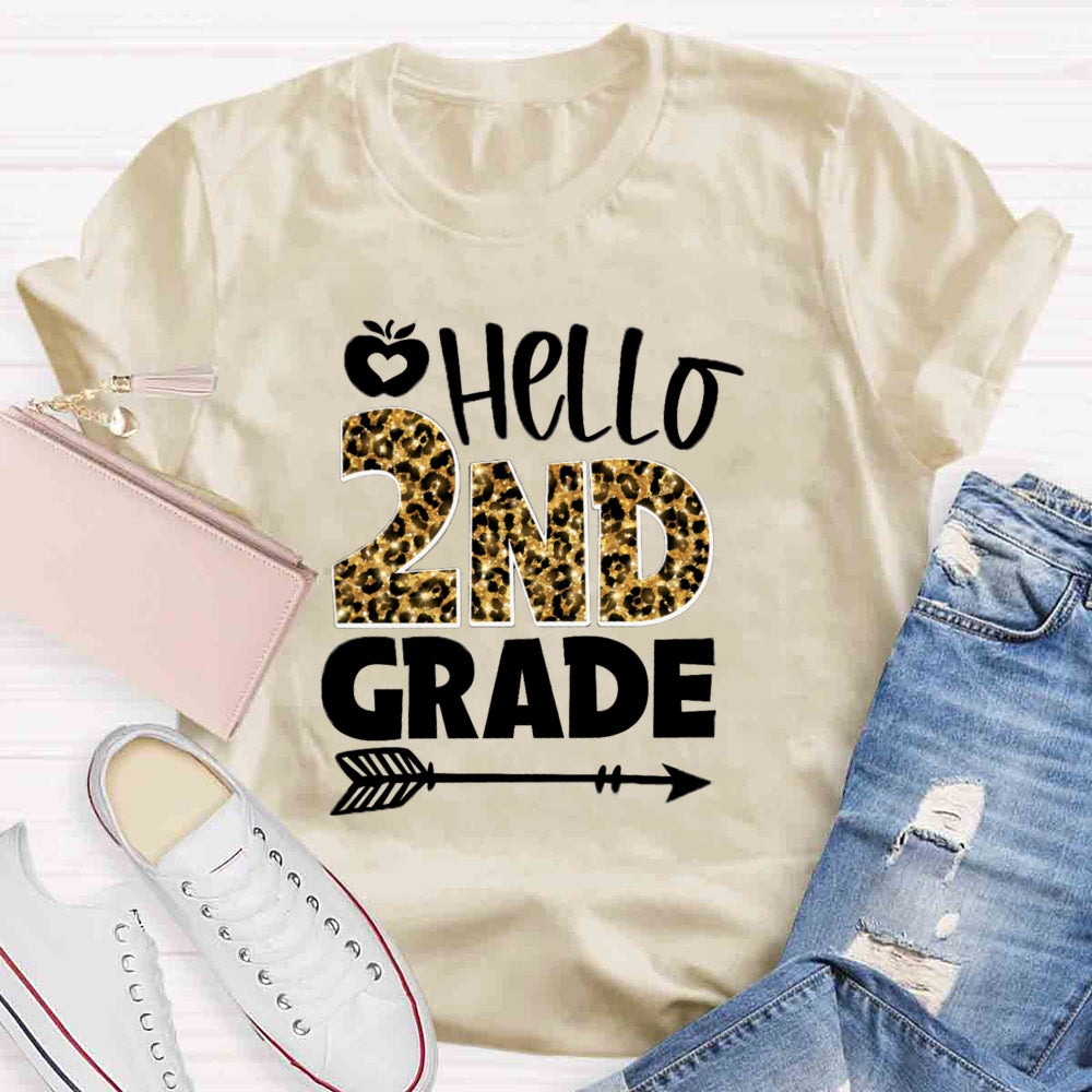 Personalized Grade Leopard Hello 2nd Grade T-shirt