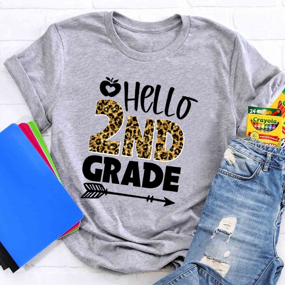 Personalized Grade Leopard Hello 2nd Grade T-shirt