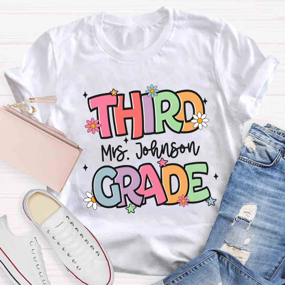 Personalized Grade And Name Colorful Letter T-shirt