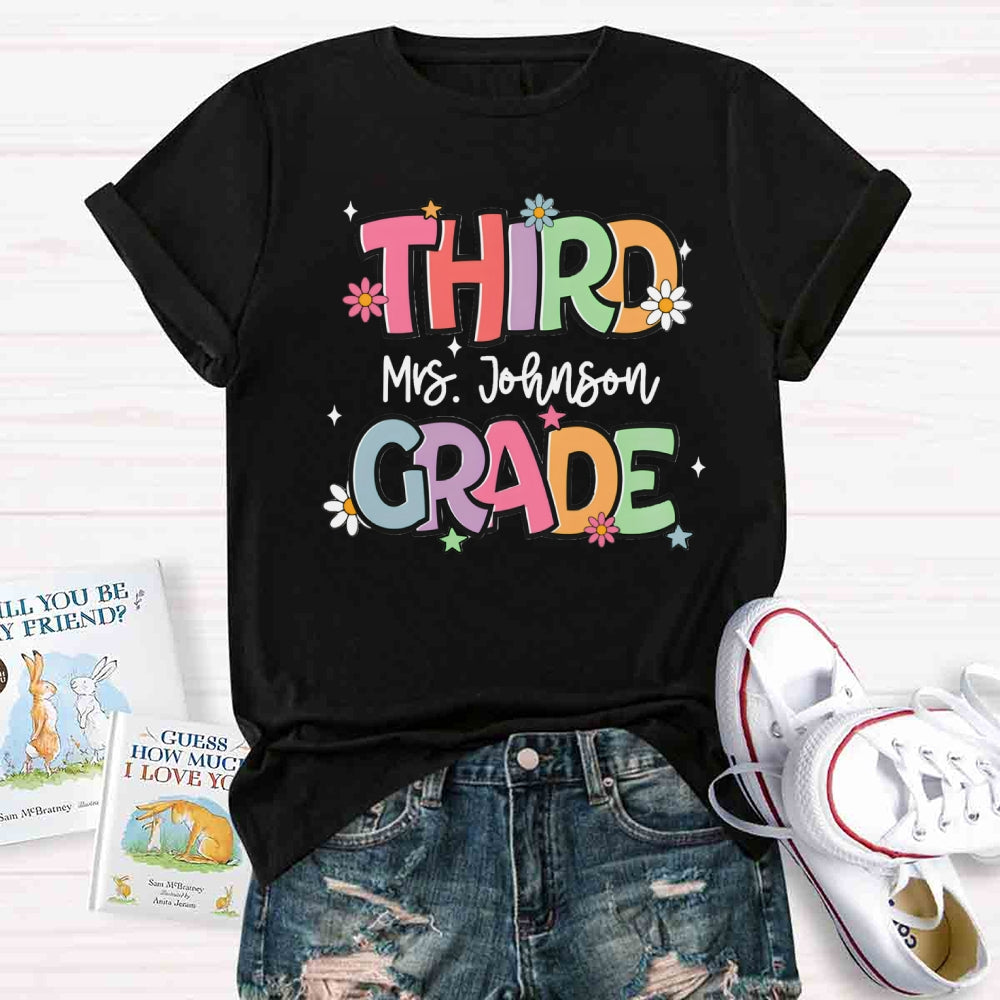 Personalized Grade And Name Colorful Letter T-shirt