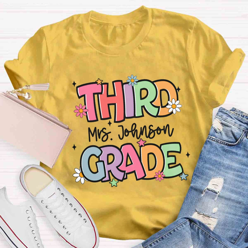 Personalized Grade And Name Colorful Letter T-shirt