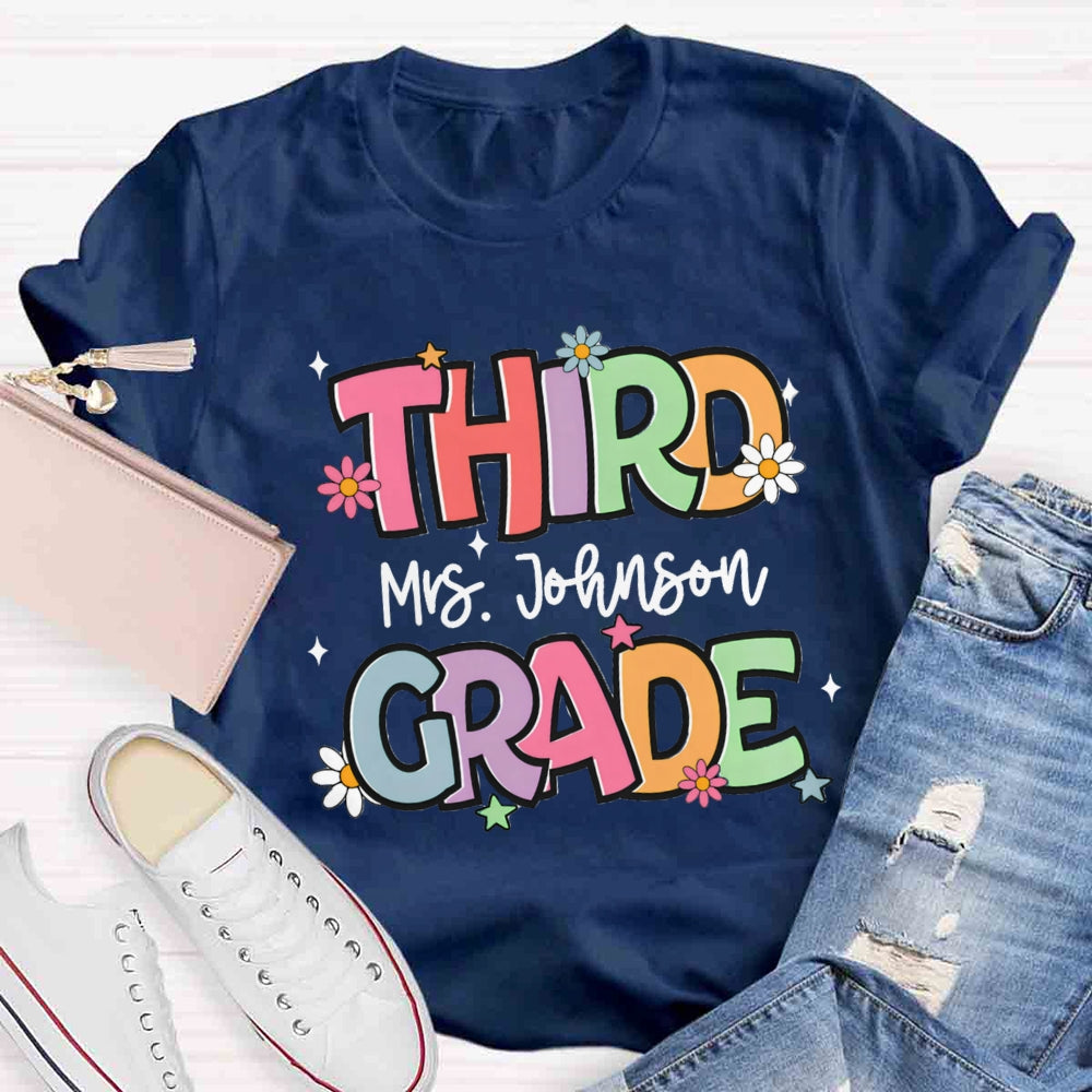 Personalized Grade And Name Colorful Letter T-shirt