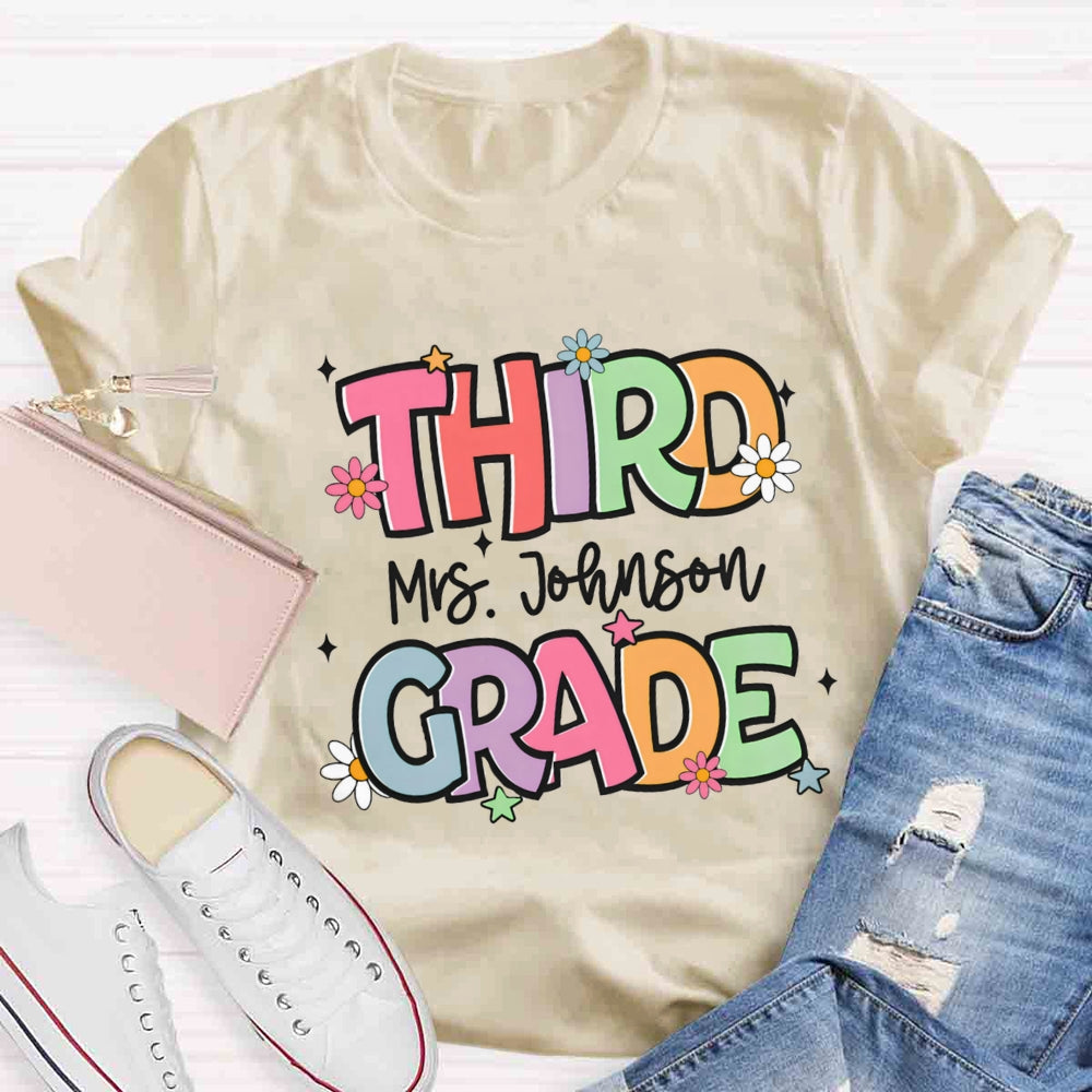 Personalized Grade And Name Colorful Letter T-shirt
