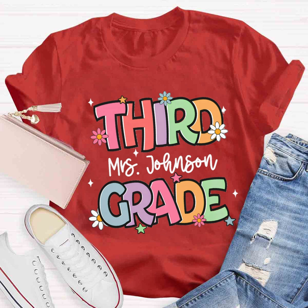 Personalized Grade And Name Colorful Letter T-shirt