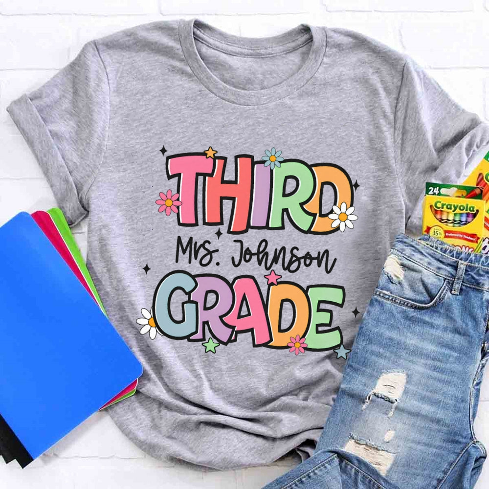 Personalized Grade And Name Colorful Letter T-shirt
